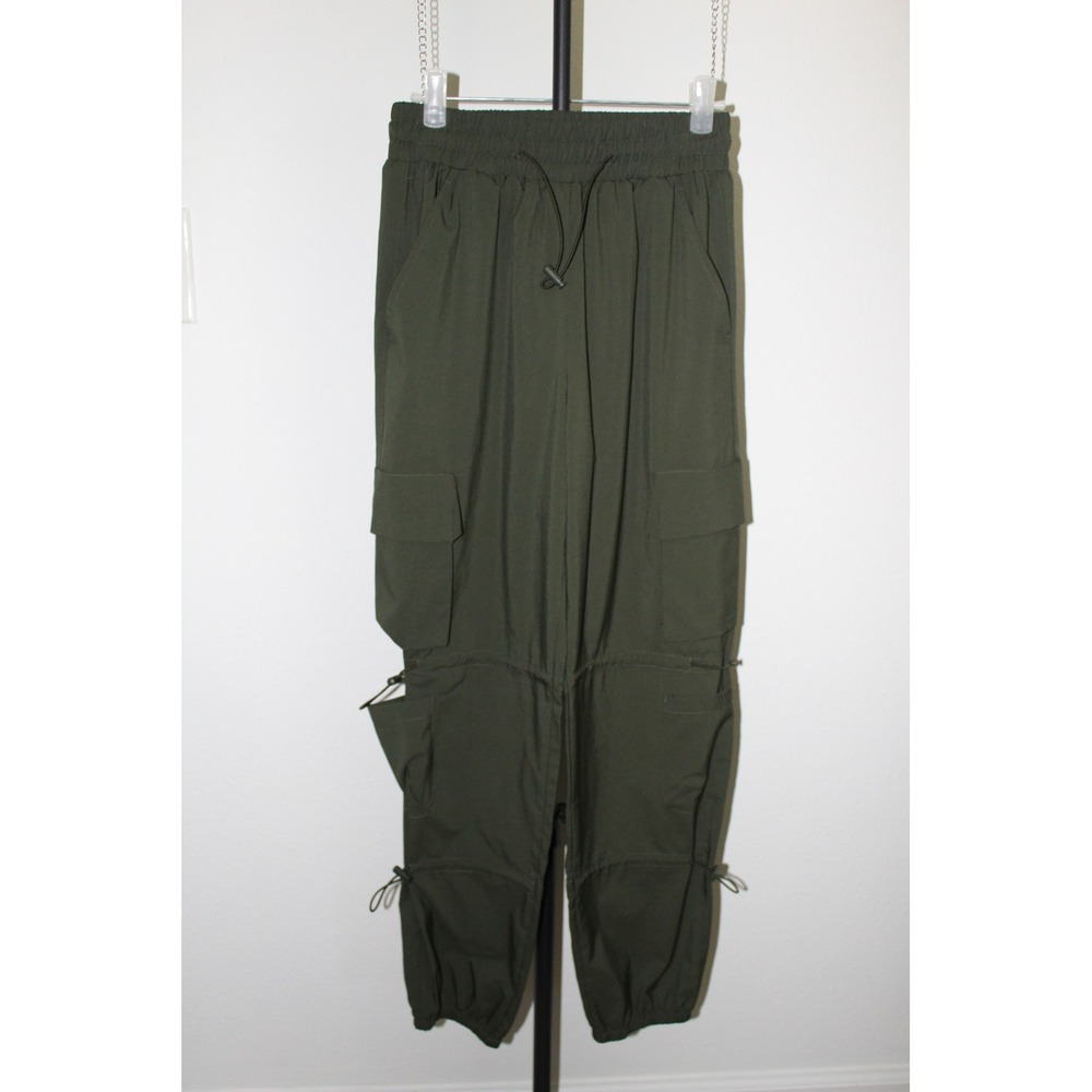 Womens Olive Green Cargo Joggers High Waist Utility Pants Drawstring XS